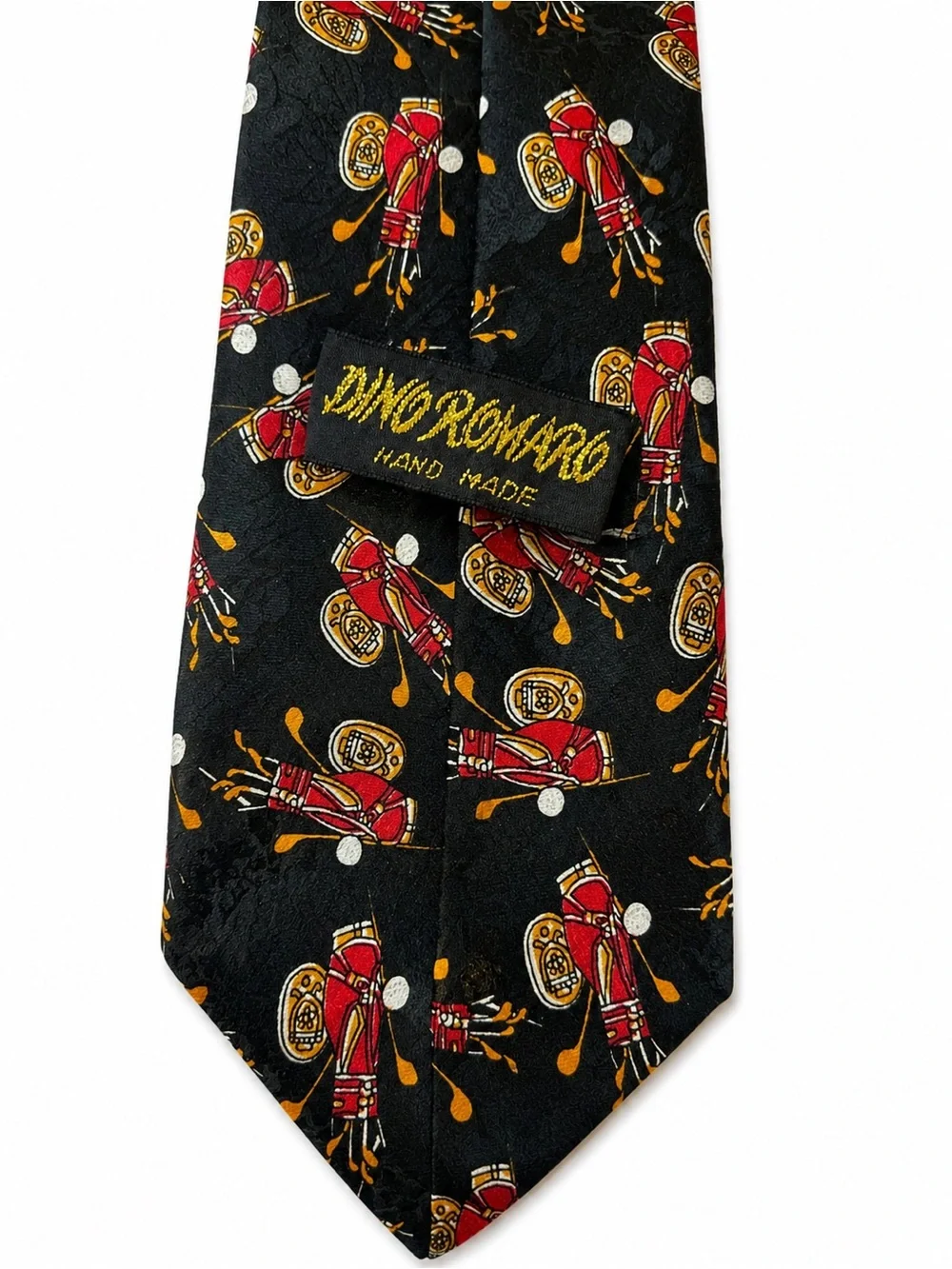 Vintage Dino Romaro Men's Golf Novelty Print Tie ~ Golf Clubs Print